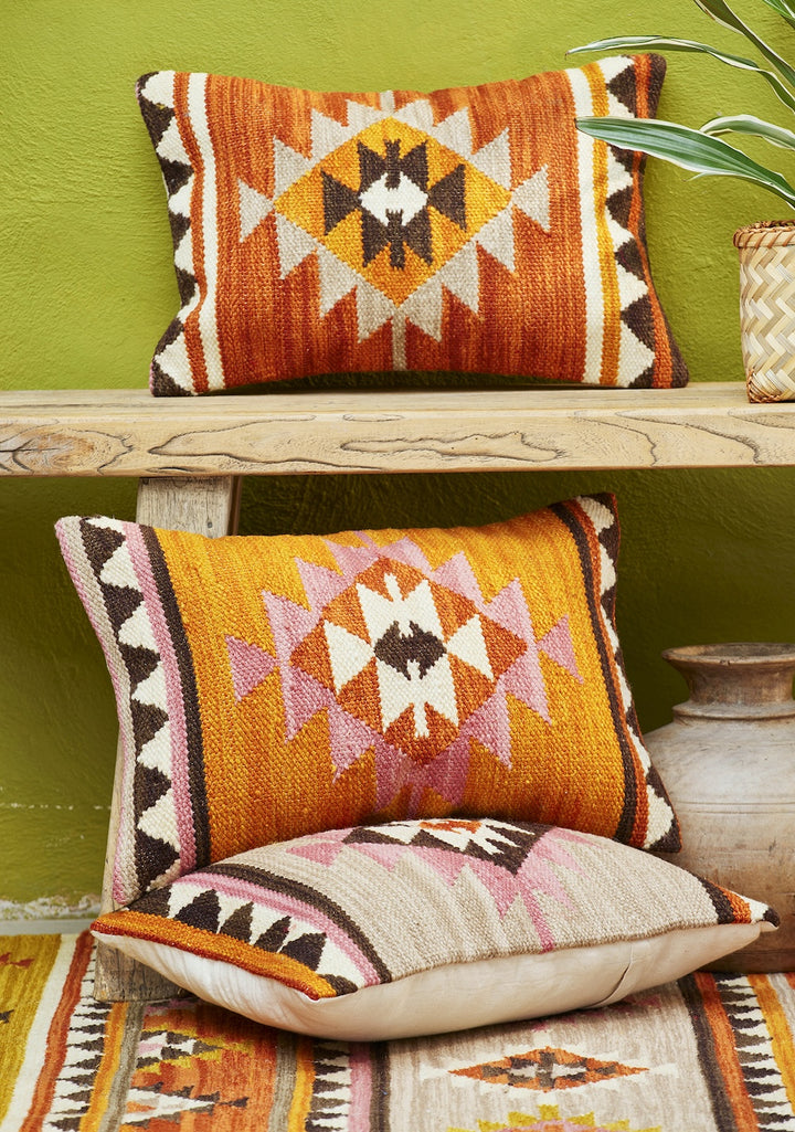 Aztec Kilim Cushion Cover Orange Pink - Second Nature Online
