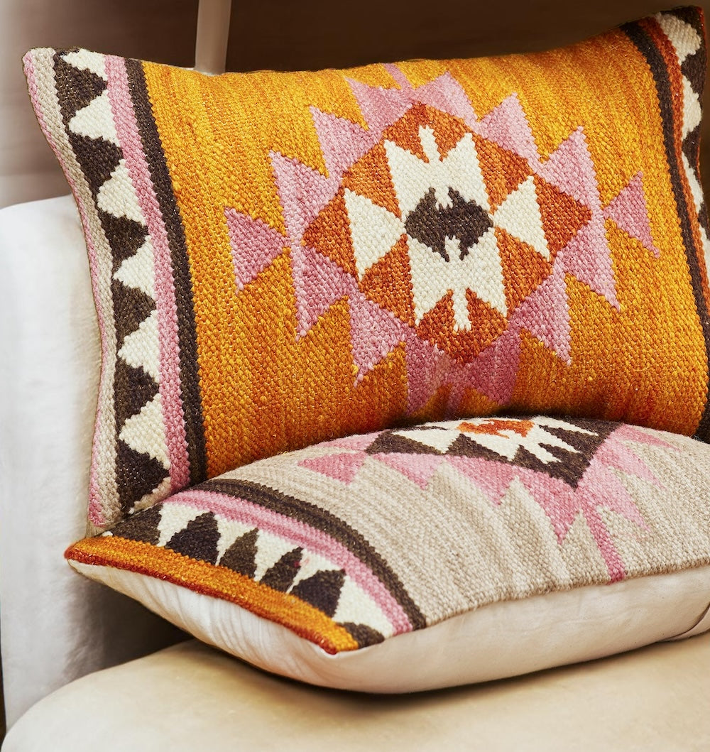 Aztec Orange Pink Kilim Cushion Cover - Second Nature Online