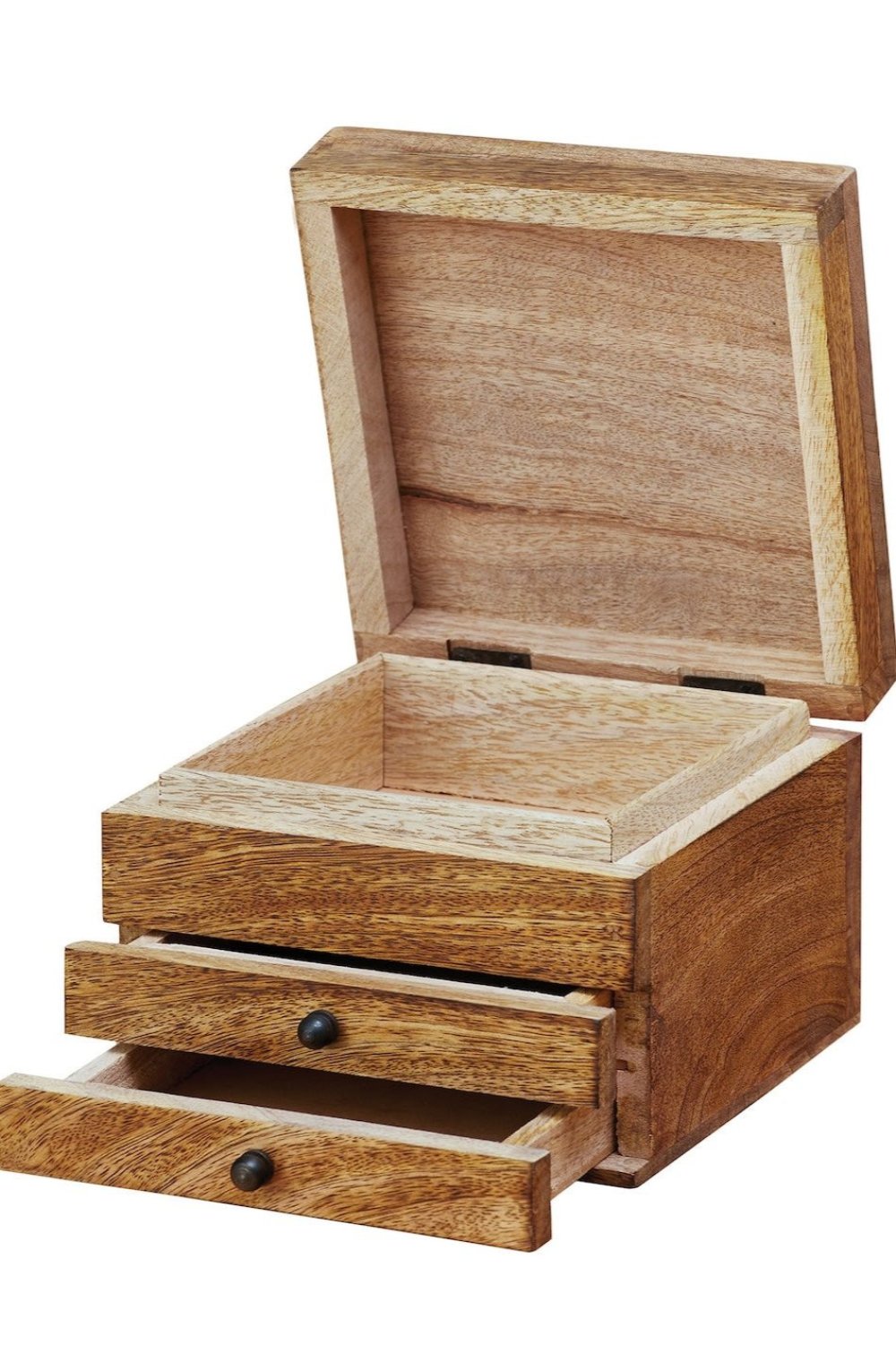 Aztec Design Carved Indian Jewellery Box with Lid and Drawers