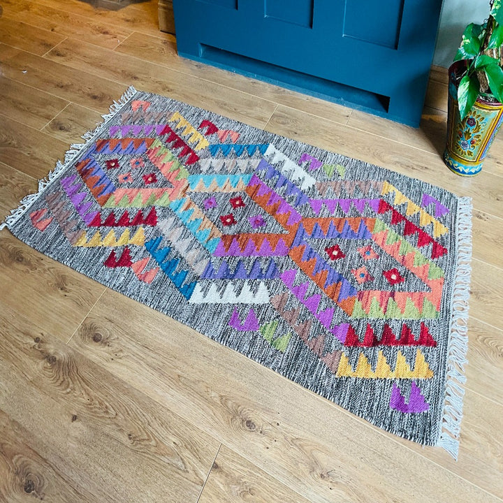 Aztec Wool Cotton Rainbow Design Rug -Second Nature Online