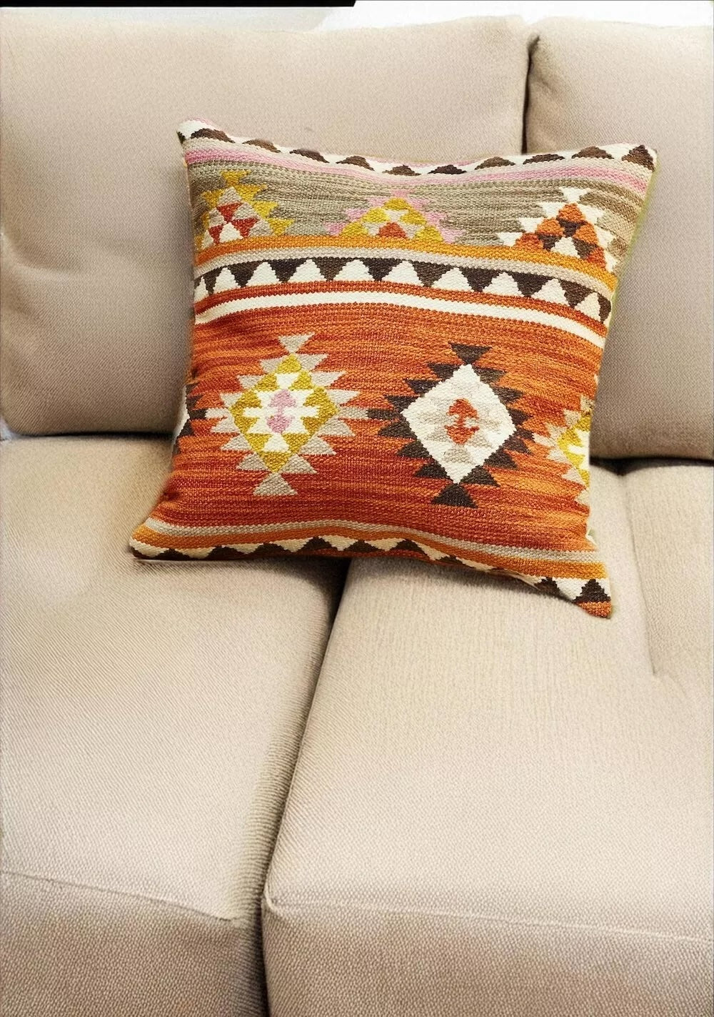 Terracotta Geometric Kilim Cushion Cover