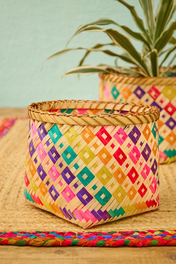 Bamboo Geometric Rainbow Set of 2 Baskets - Second Nature Online
