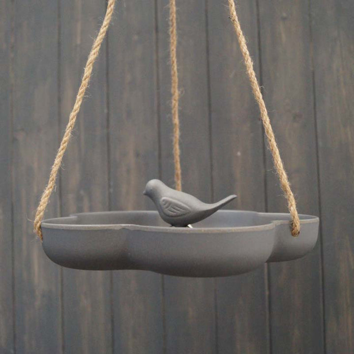 Bird Oasis Bird Bath - Earthy Anthracite Bamboo Hanging Feeder W23.3cm