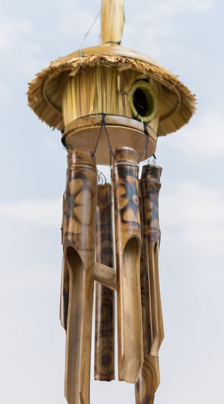 Songbird Burnt Flower Bamboo Wind Chime Birdhouse