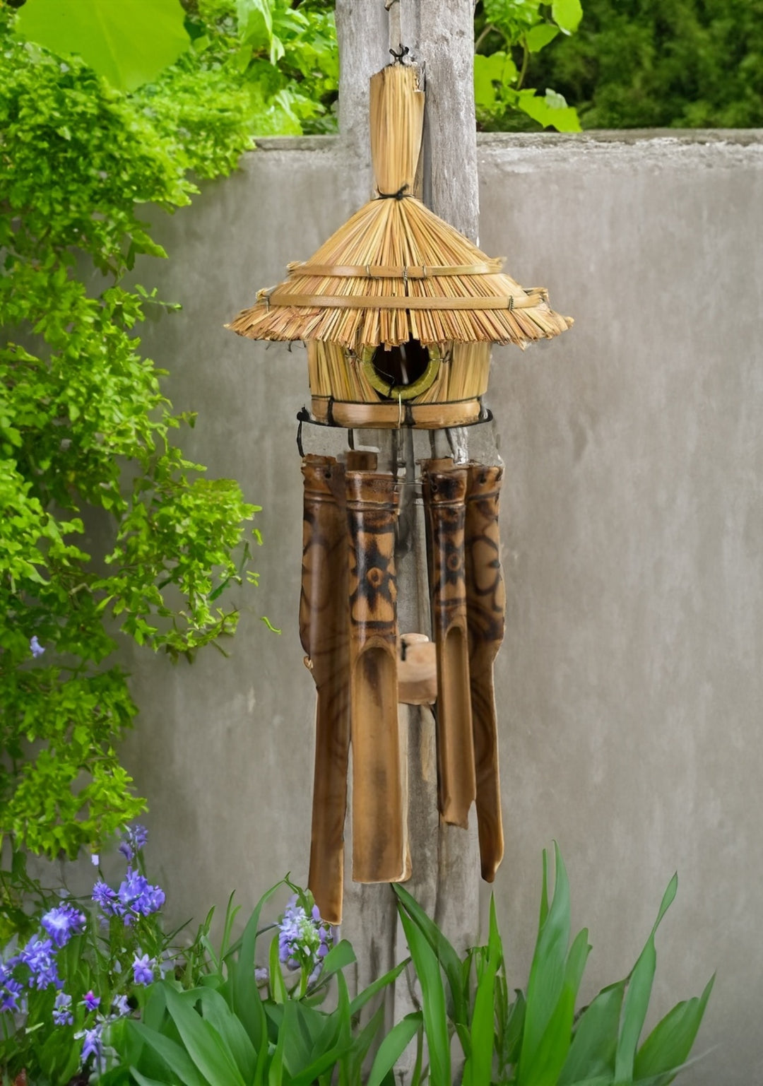 Songbird Burnt Flower Bamboo Wind Chime Birdhouse