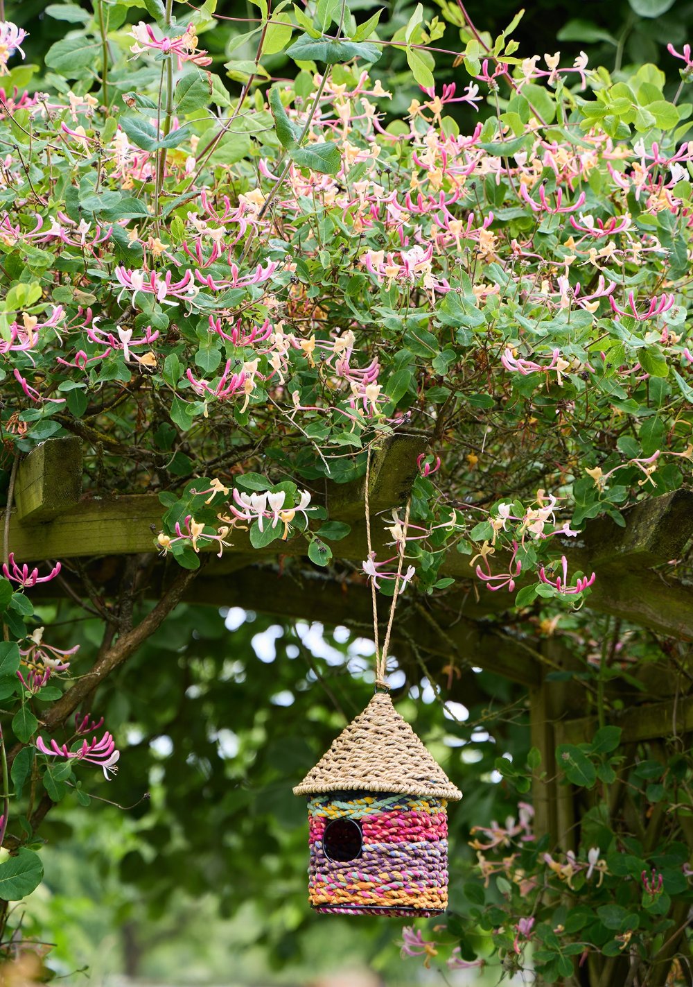 Birdhouse made from recycled Sari Rainbow Colours