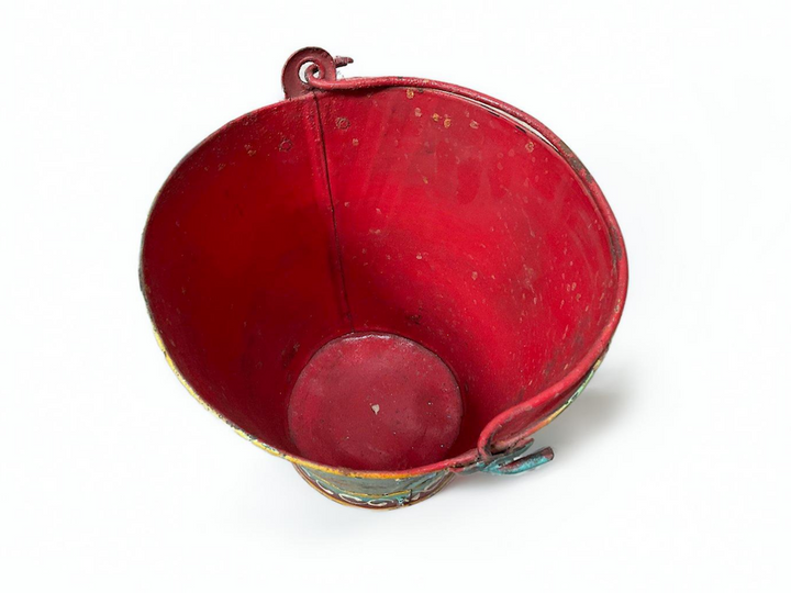 Vintage Iron Hand Painted Turquoise Ethical Floral Design Bucket