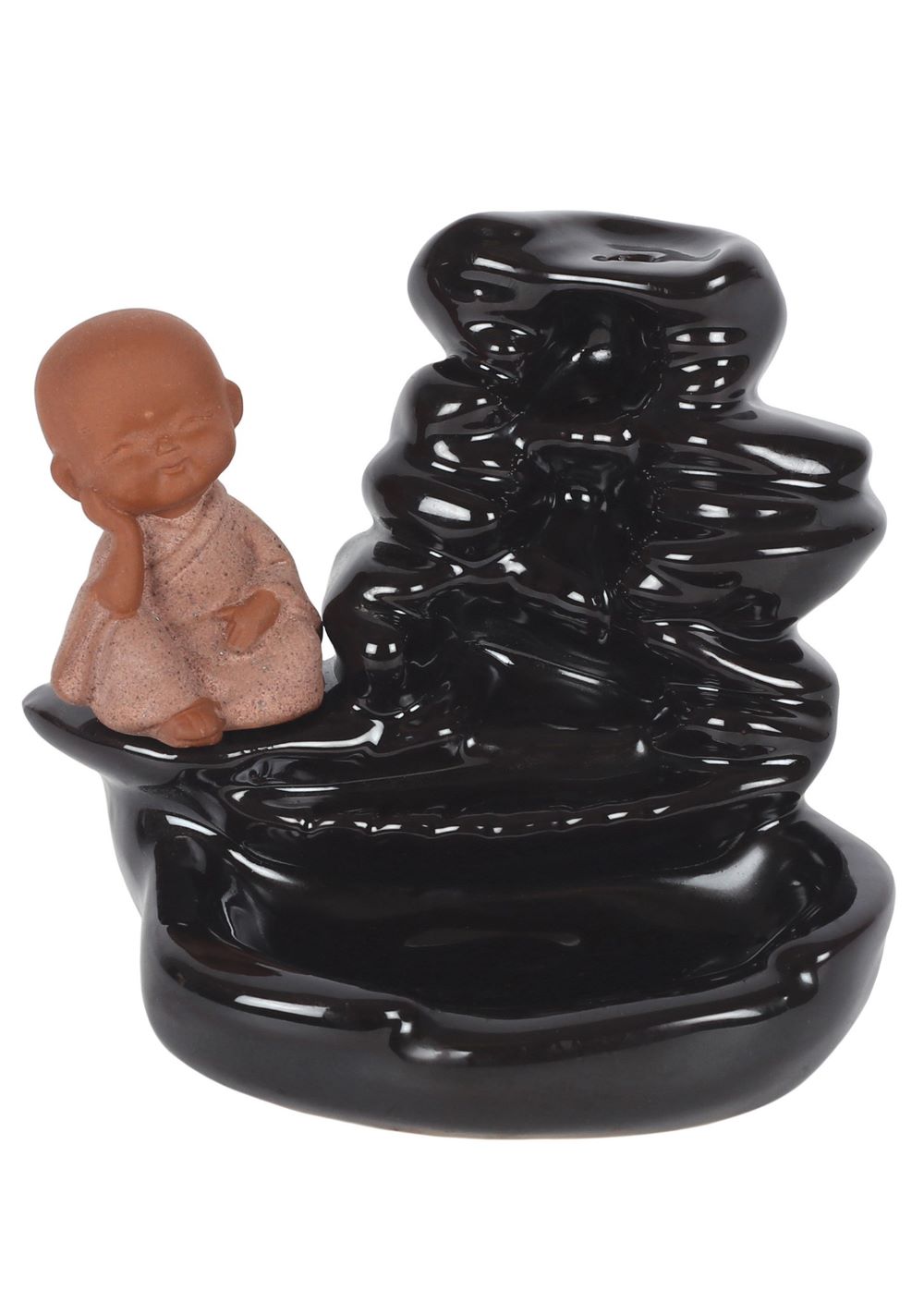 Black Ceramic Incense Burner With Buddha Figure