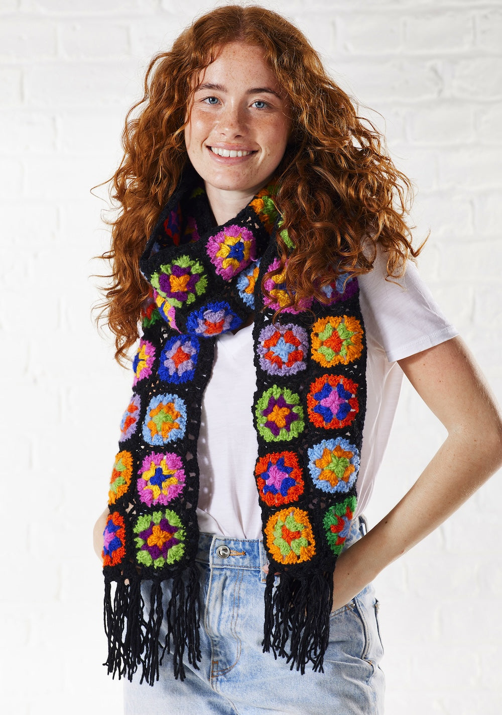 Black Woman's Crochet Wool Scarf