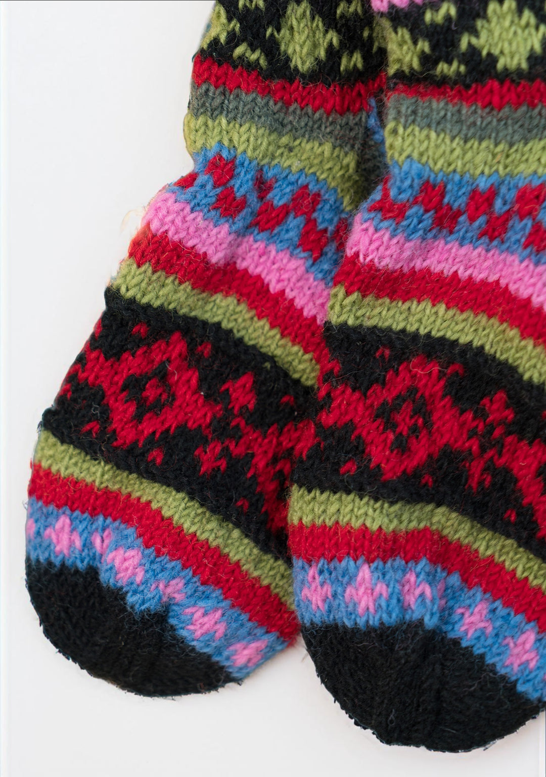 New Zealand Wool Large Socks Black Red Pink Multi Colours Striped Pattern