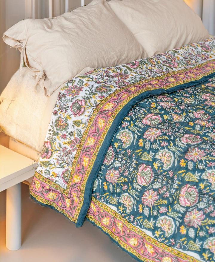 Blue Grey Pink Floral Quilt Second Nature Online