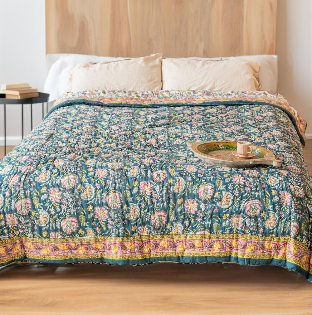 Blue Indian Block Print Duvet Cover Second Nature Online