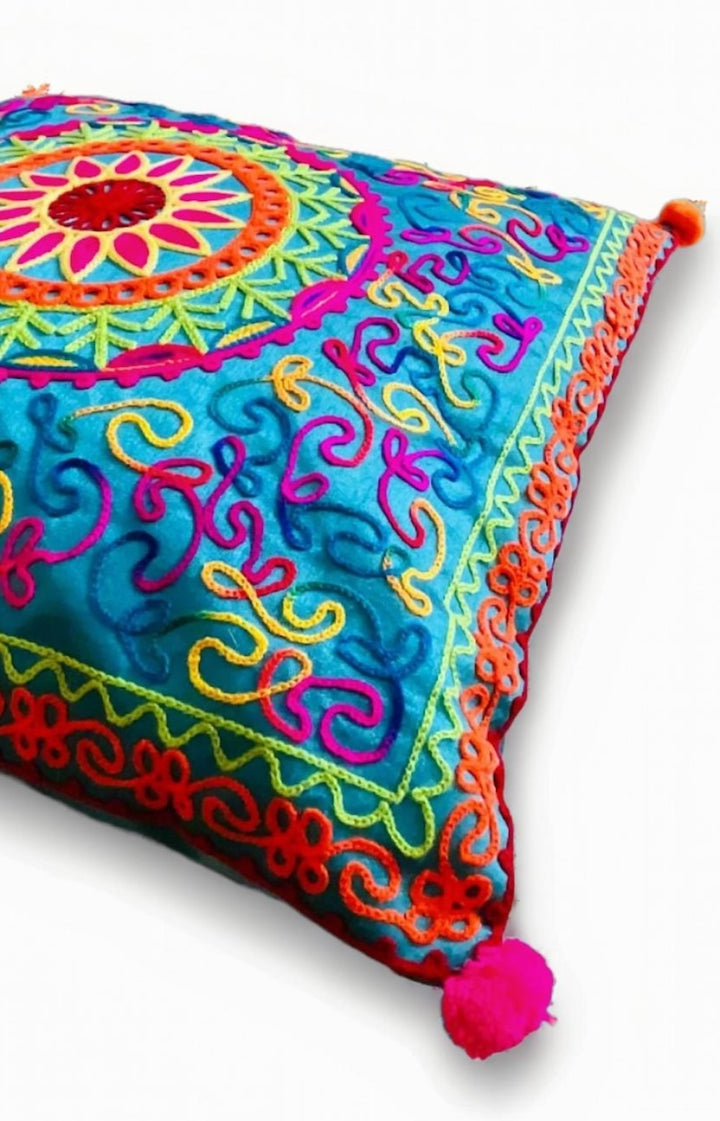 Close Up of Blue Mandala Cushion Pattern