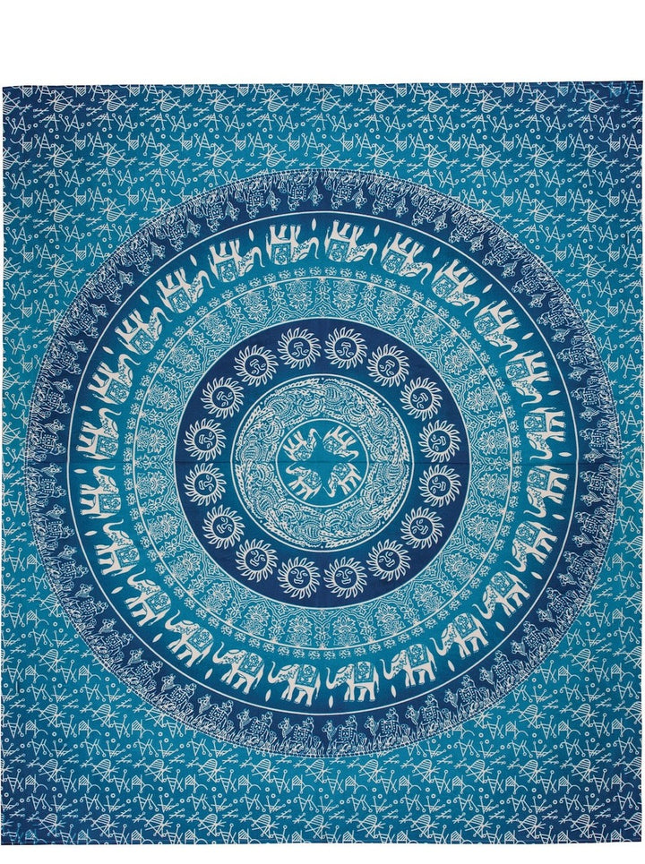 Blue Elephant Cotton Throw / Bedcover / Wallhanging/ Tapestry 210 x 245cm