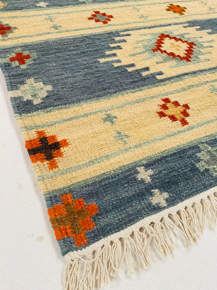 Blue Kilim Rug | Wool and Cotton | Geometric | Small Medium Large
