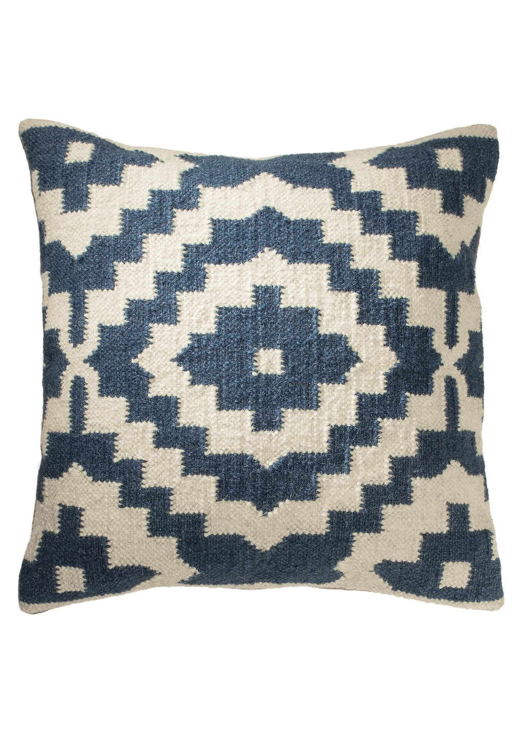 Blue Geometric Wool Cotton Kilim Cushion Cover - Second Nature Online