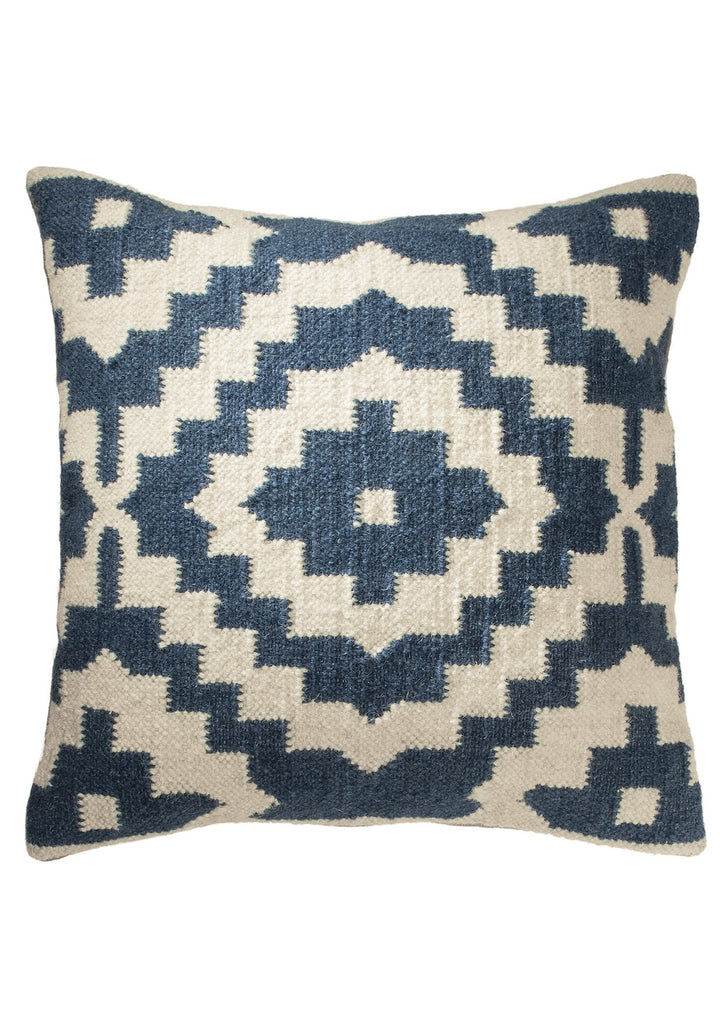 Blue Geometric Wool Cotton Kilim Cushion Cover - Second Nature Online