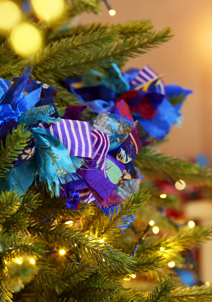 Blue Recycled Sari Tinsel Garland Xmas Second Nature Online