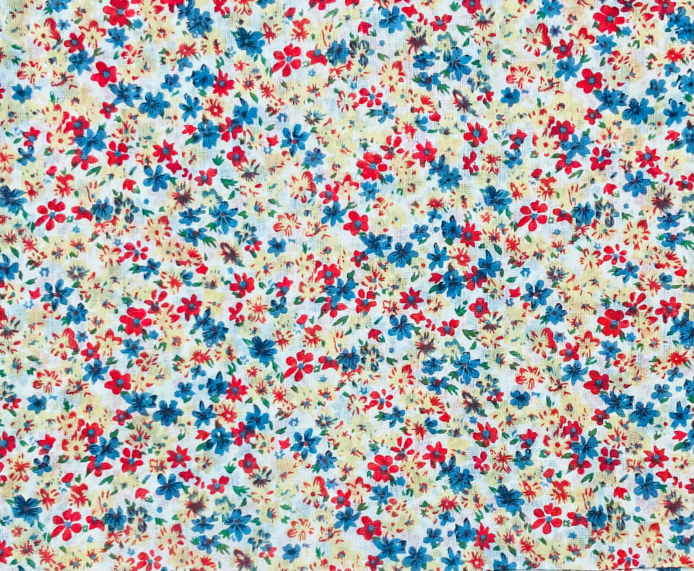 Blue Red Flower Design Close Up of Pattern - Second Nature Online