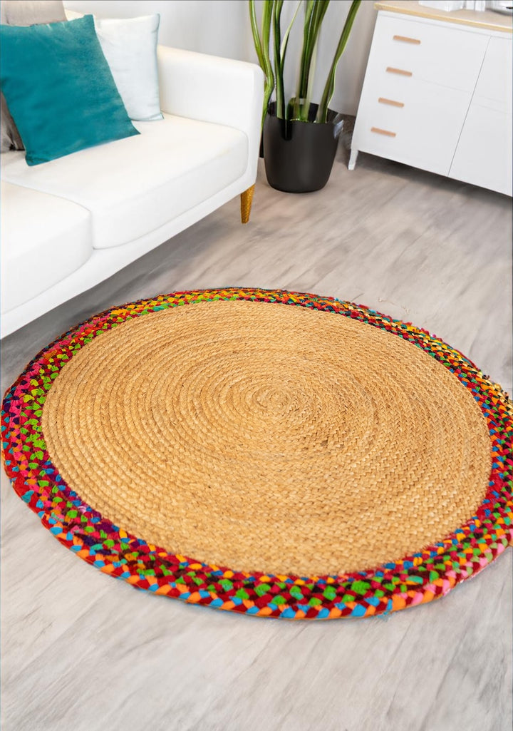 Braided Round Jute Rug Natural Multi Colour - Second Nature Online