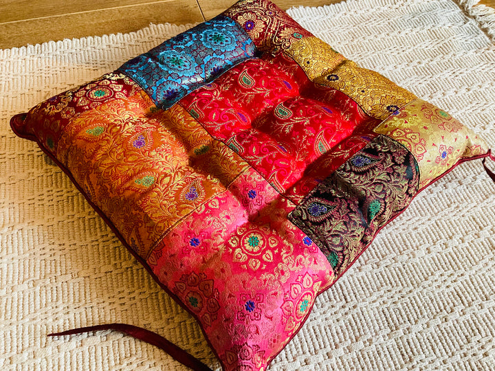 Brocade Sari Seat Pad Cushion - Second Nature Online