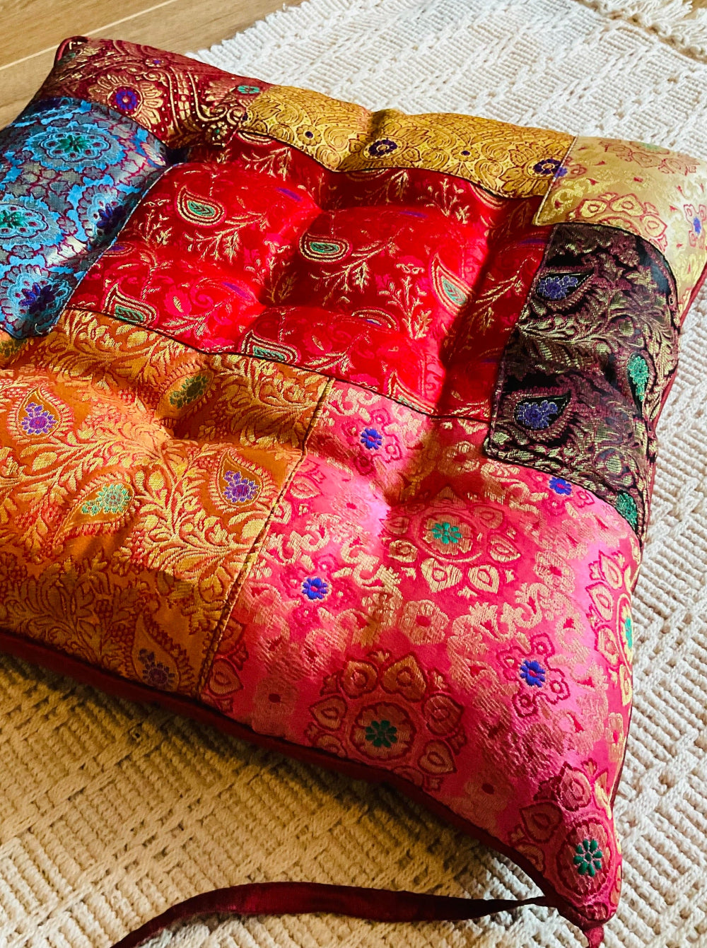 Brocade Indian Design Seat Pad with ties - Second Nature Online
