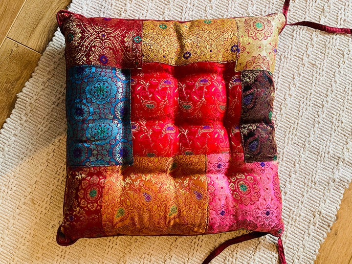 Brocade Sari Patchwork Seat Pad - Second Nature Online.