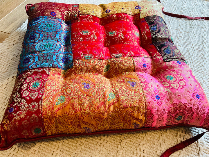 Close Up of Indian Brocade Seat Pad Cushion - Second Nature Online