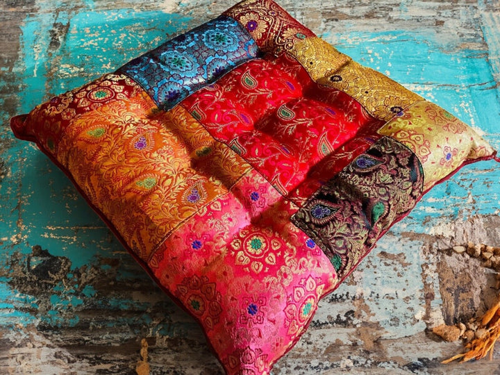 Brocade Sari Patchwork Seat Pad - Second Nature Online