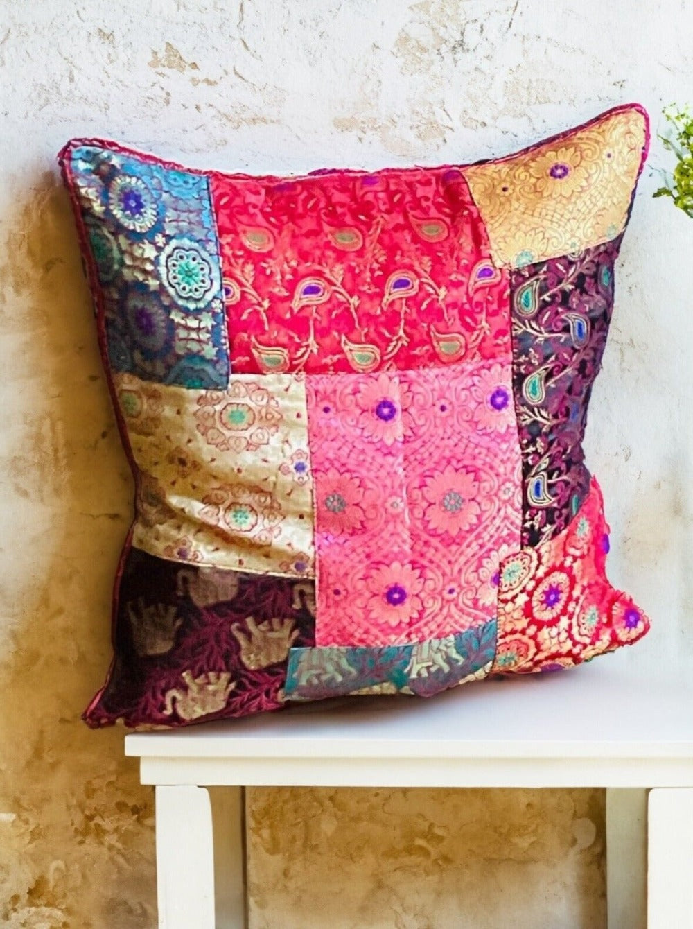 Indian Brocade and Sari Patchwork Cushion Cover