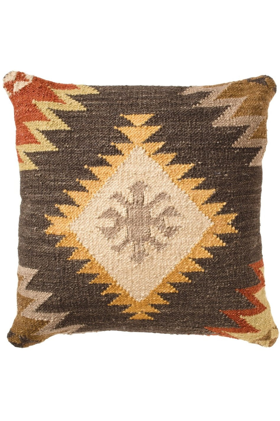 Brown Natural Wool Cotton Kilim Cushion Cover - Second Nature Online