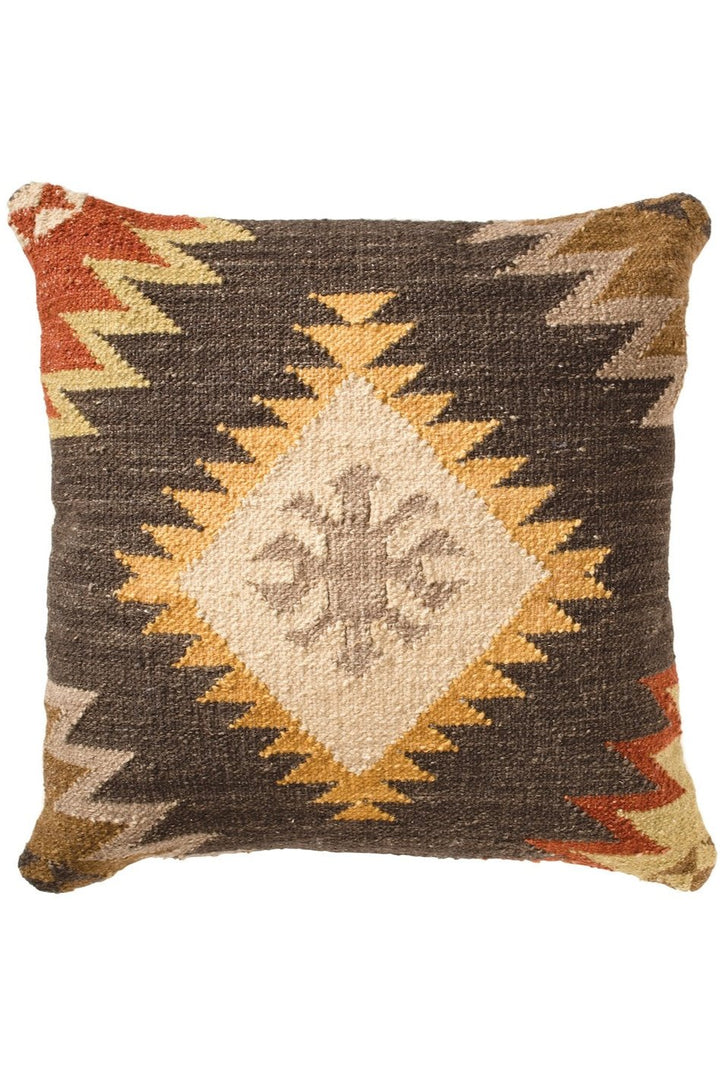 Brown Natural Wool Cotton Kilim Cushion Cover - Second Nature Online