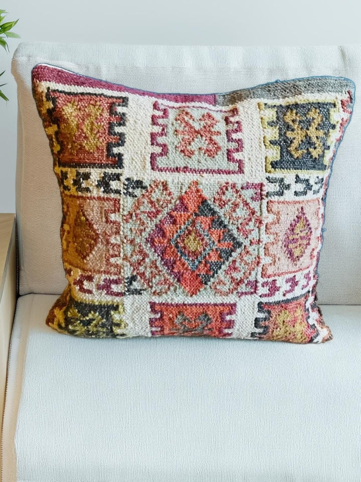Brown Red Kilim Cushion Cover in a Living Room