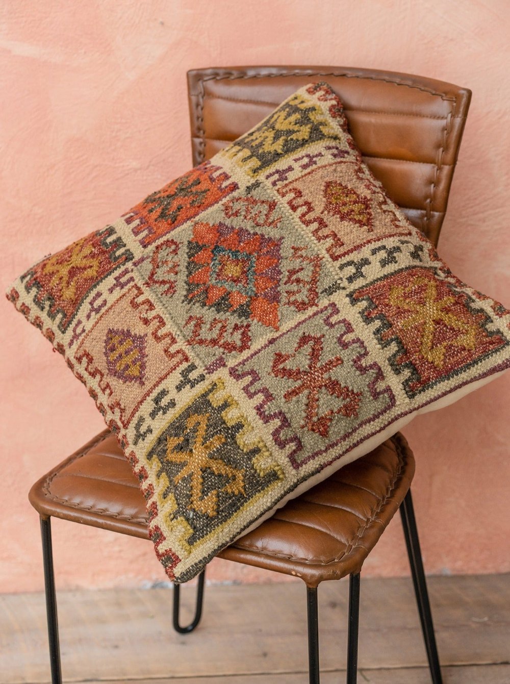 Brown Natural Geometric Kilim Cushion Cover Ethical Fashion Home Decor