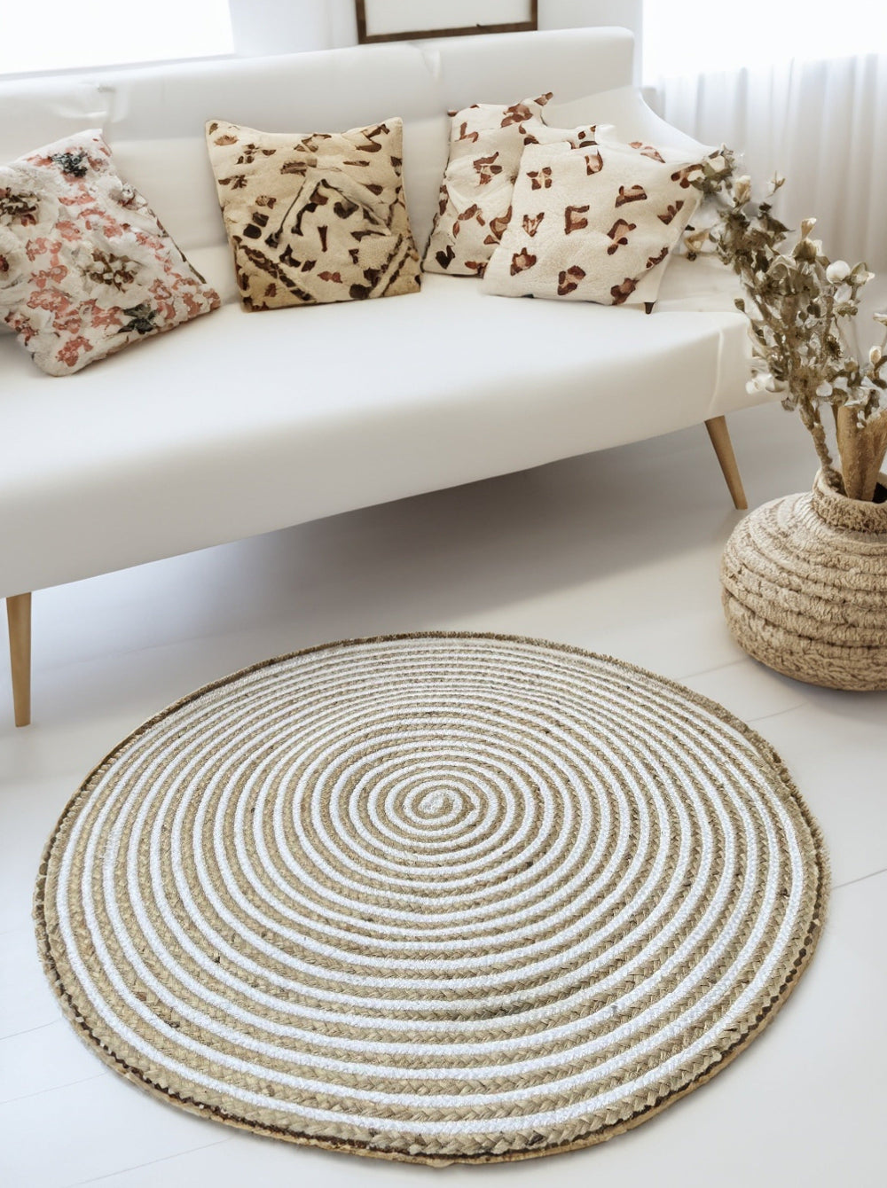 Chakkar Pale Round Jute Cotton Rug Second Nature Online