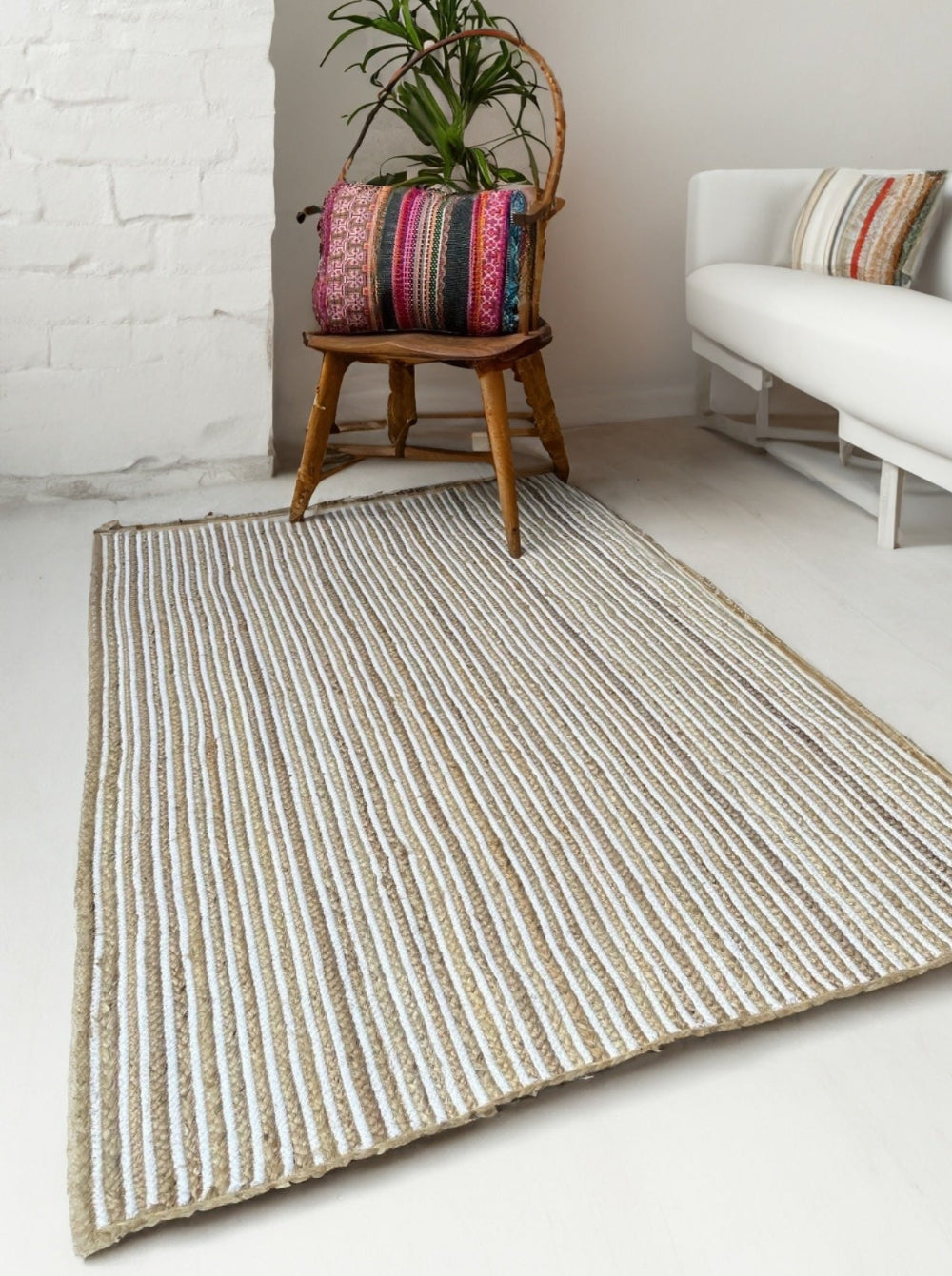 Chakkar Pale Rectangle Striped Rug -Second Nature Online