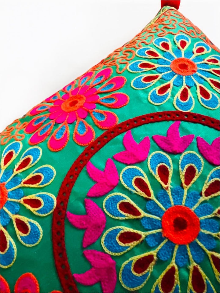 Close Up of Green Mandala Cushion Pattern