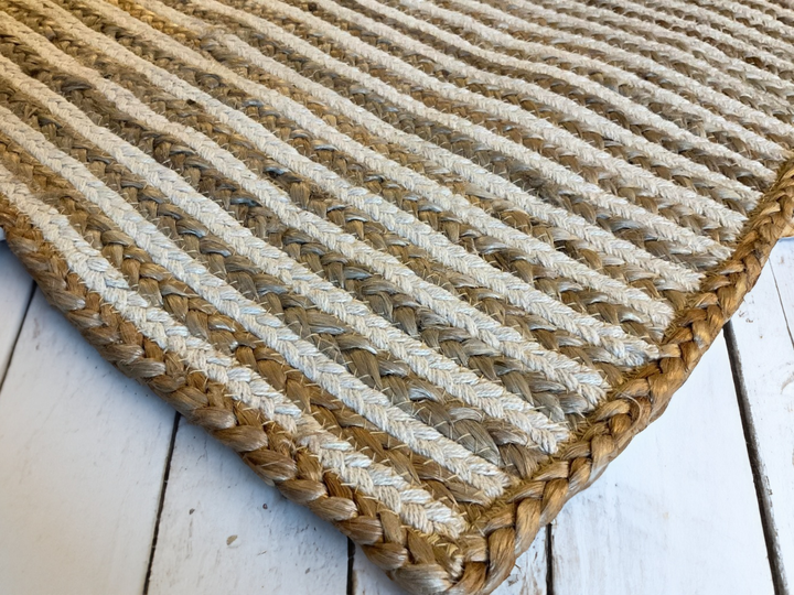 Chakkar Cream Striped Rug Second Nature Online Close Up