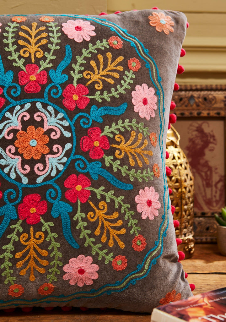 Close Up of Velvet Grey Cushion Cover
