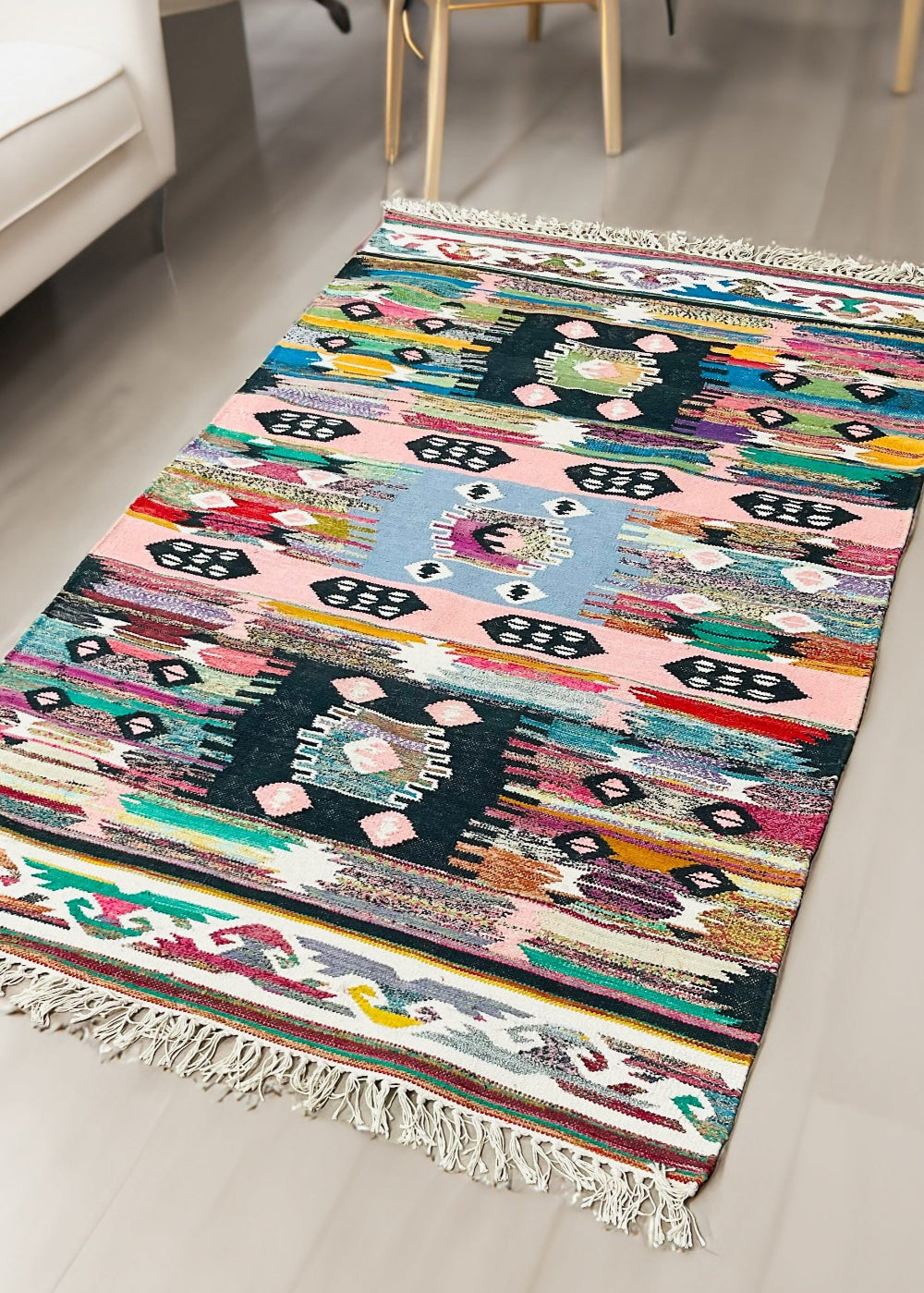 Cotton Dhurrie Rainbow Multi Colour Rug - Second Nature Online