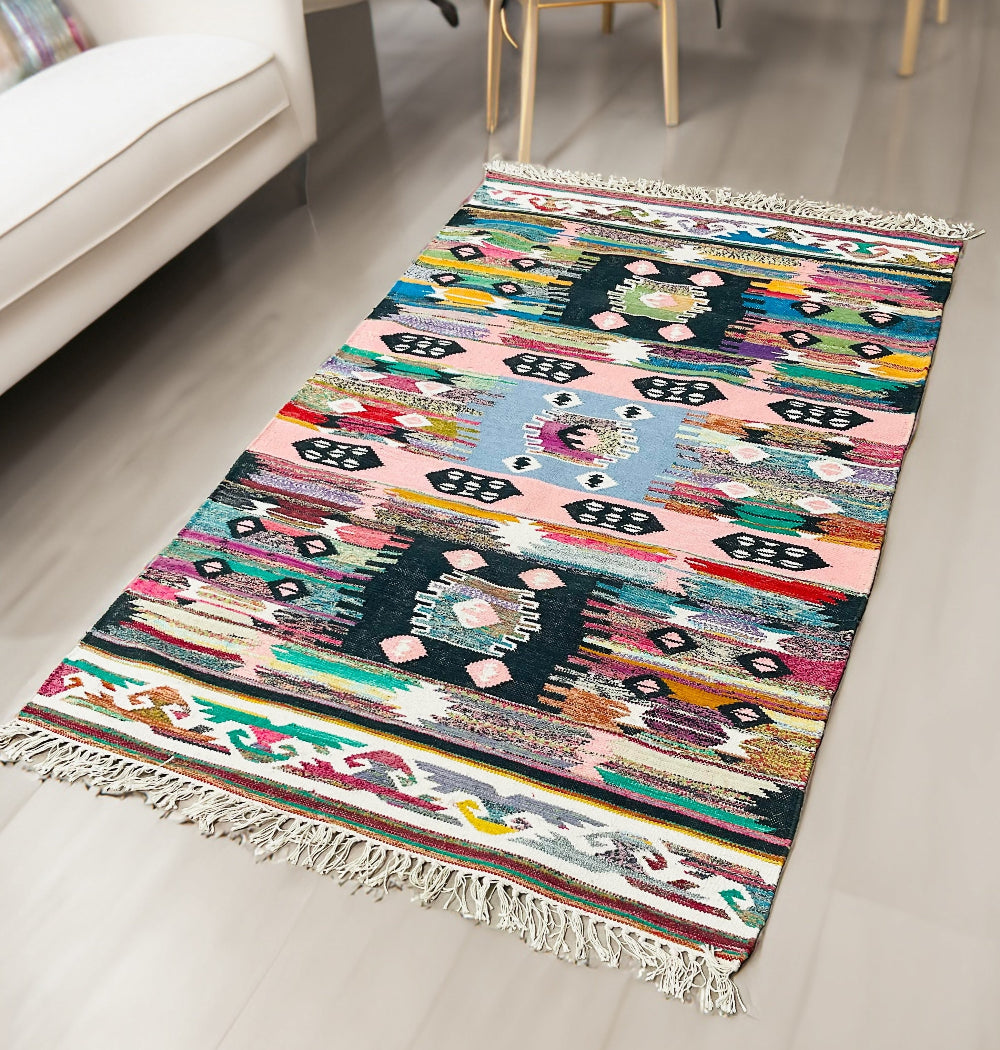 Rainbow Cotton Dhurrie Rug - Second Nature Online