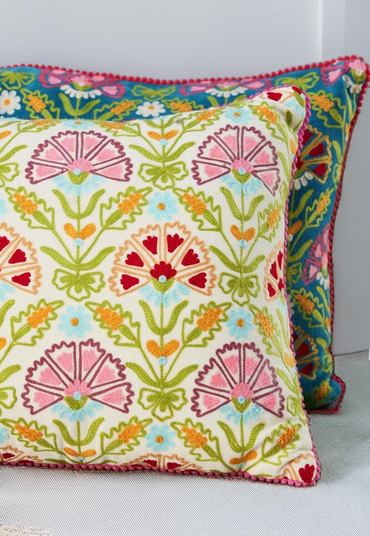 Close Up of Velvet Floral Embroidered Cushion Cover Second Nature Online