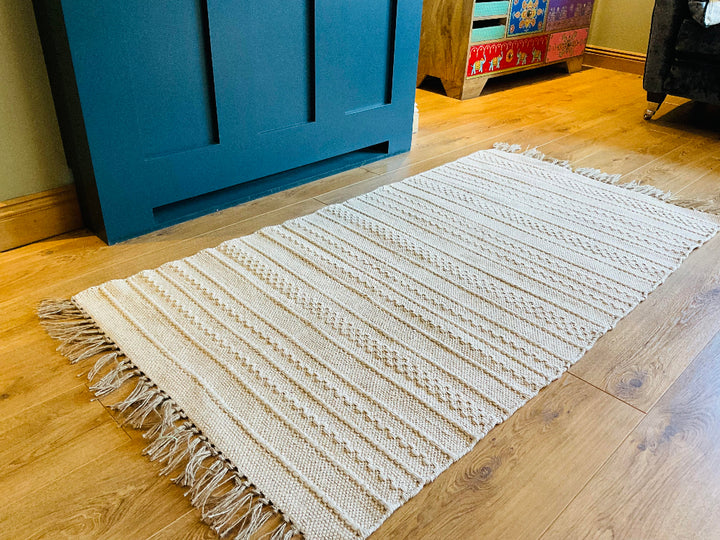 Rectangle Natural Cream Textured Rug - Second Nature Online
