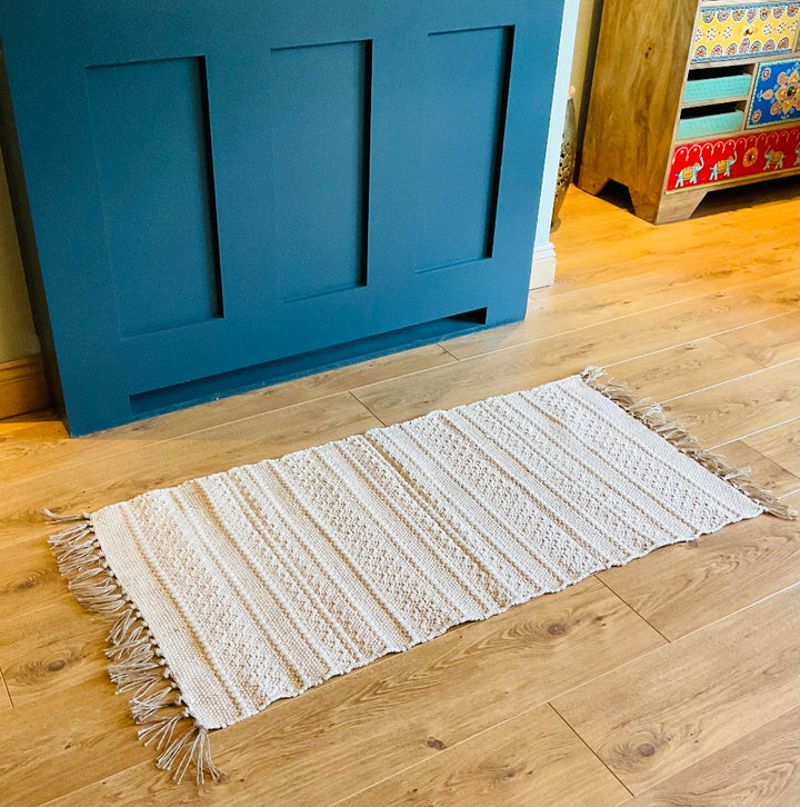 Small Geometric Cream Jute Cotton Rug - Second Nature Online