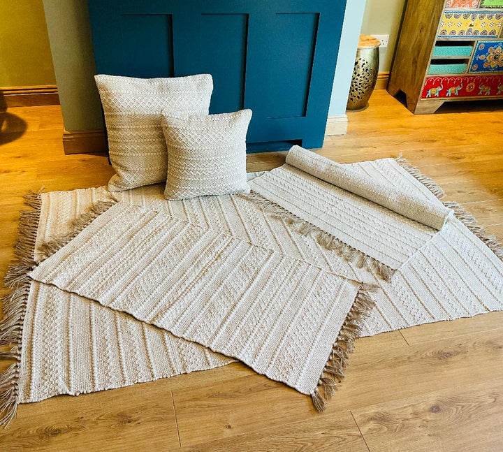 Cream Patterned Cushions and Rugs Natural Collection