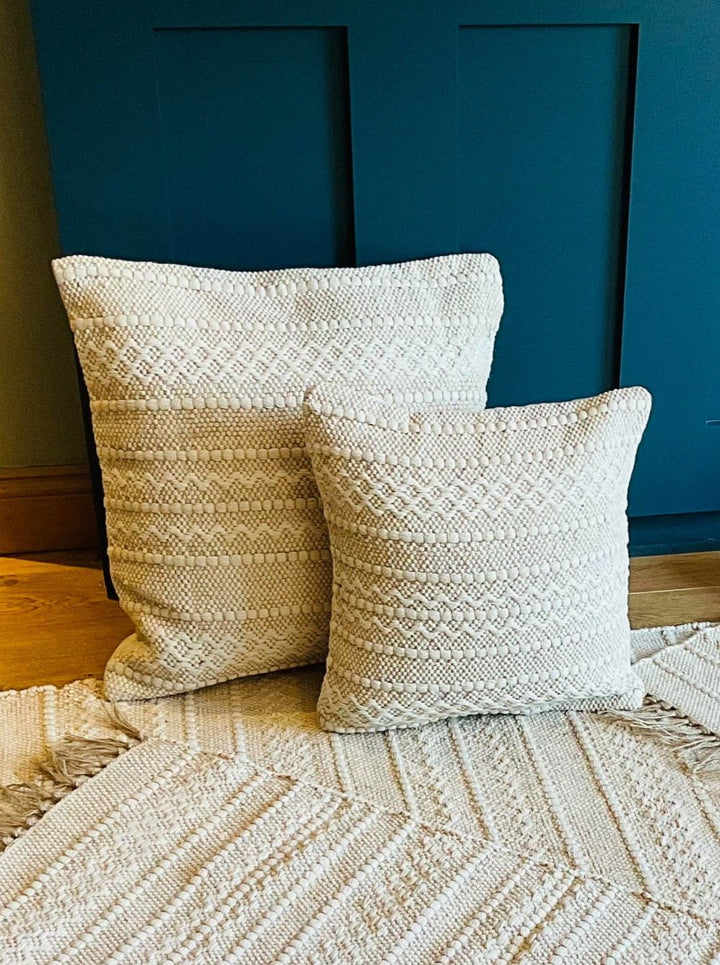 Cream Patterned Cotton and Jute Cushion Covers