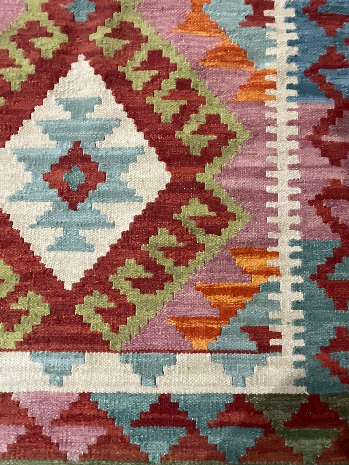 Diamond Kilim Rug Handwoven Wool and Cotton with Geometric Design