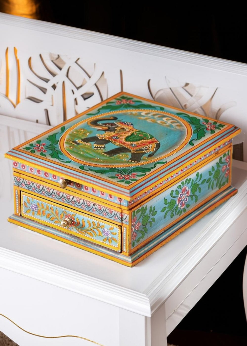 Turquoise Elephant Indian Jewellery Box Second Nature Online