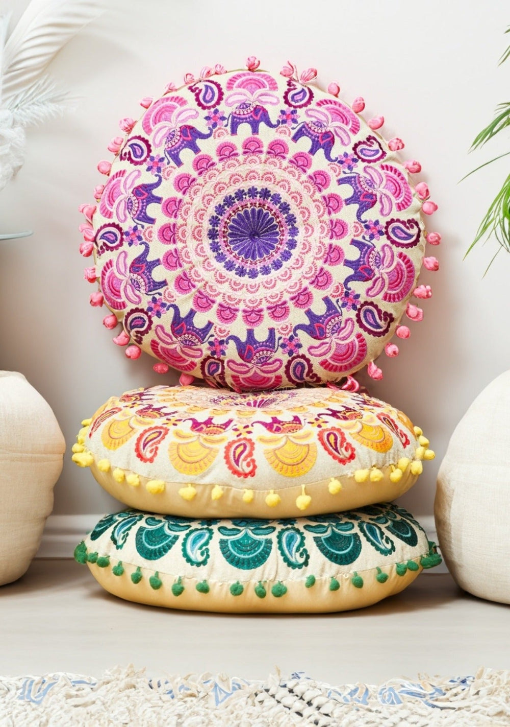 Three Elephant Yogs Cushion Pouffes