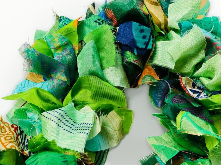 Fabric Recycled Sari Garland Green